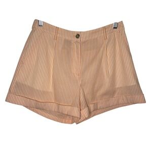 Michael Kors Shorts Womens S Orange Striped Pleated Cuffed High‎ Rise Cotton
